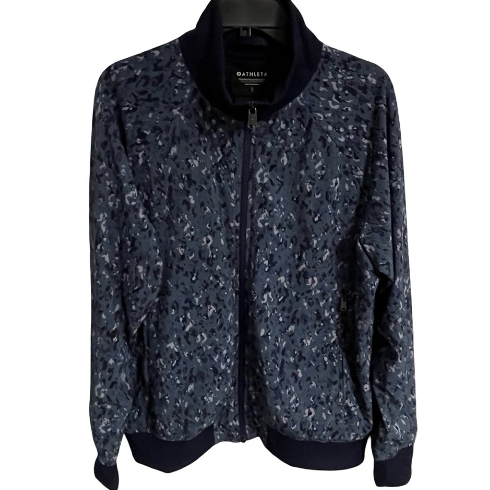 Athleta Brooklyn Bomber Jacket II Blue Grey Camo Print Full Zip Womens Large